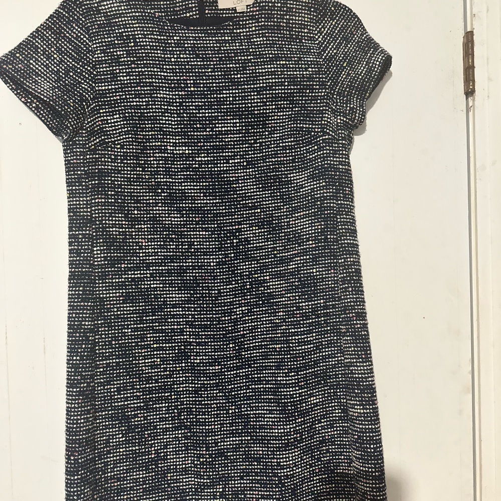 LOFT Blue and White Sheath Mini Dress Crew Neck